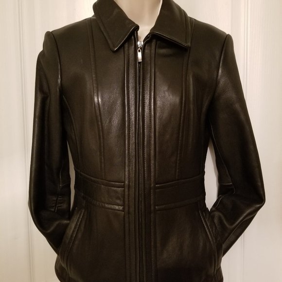 Ladies black Leather Jacket by Jones NY Size Small - Picture 5 of 16